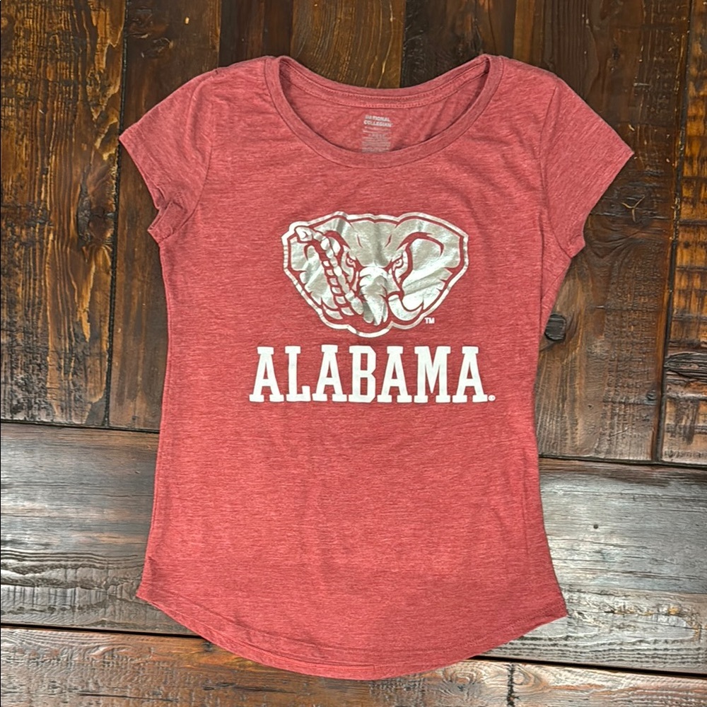 Alabama silver metallic Big Al cap sleeve tshirt. Size youth large. EUC.
